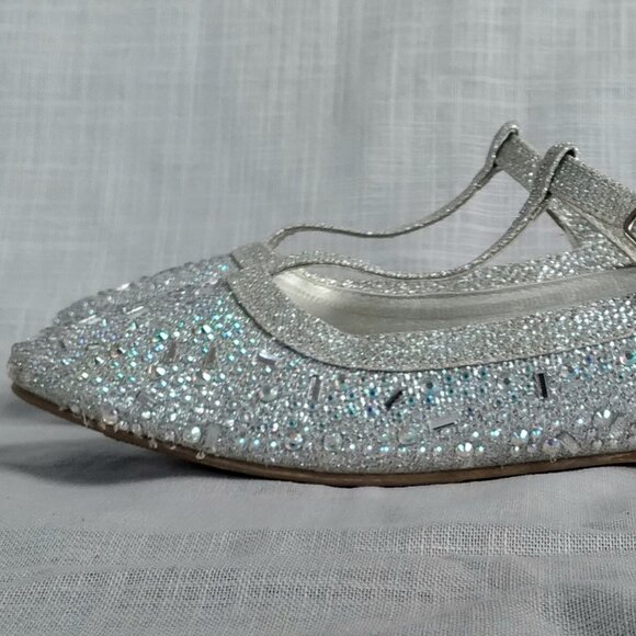 GIRLS SILVER RHINESTONE FLAT DRESSY SHOES BIG KIDS SIZE 4 - Picture 4 of 13
